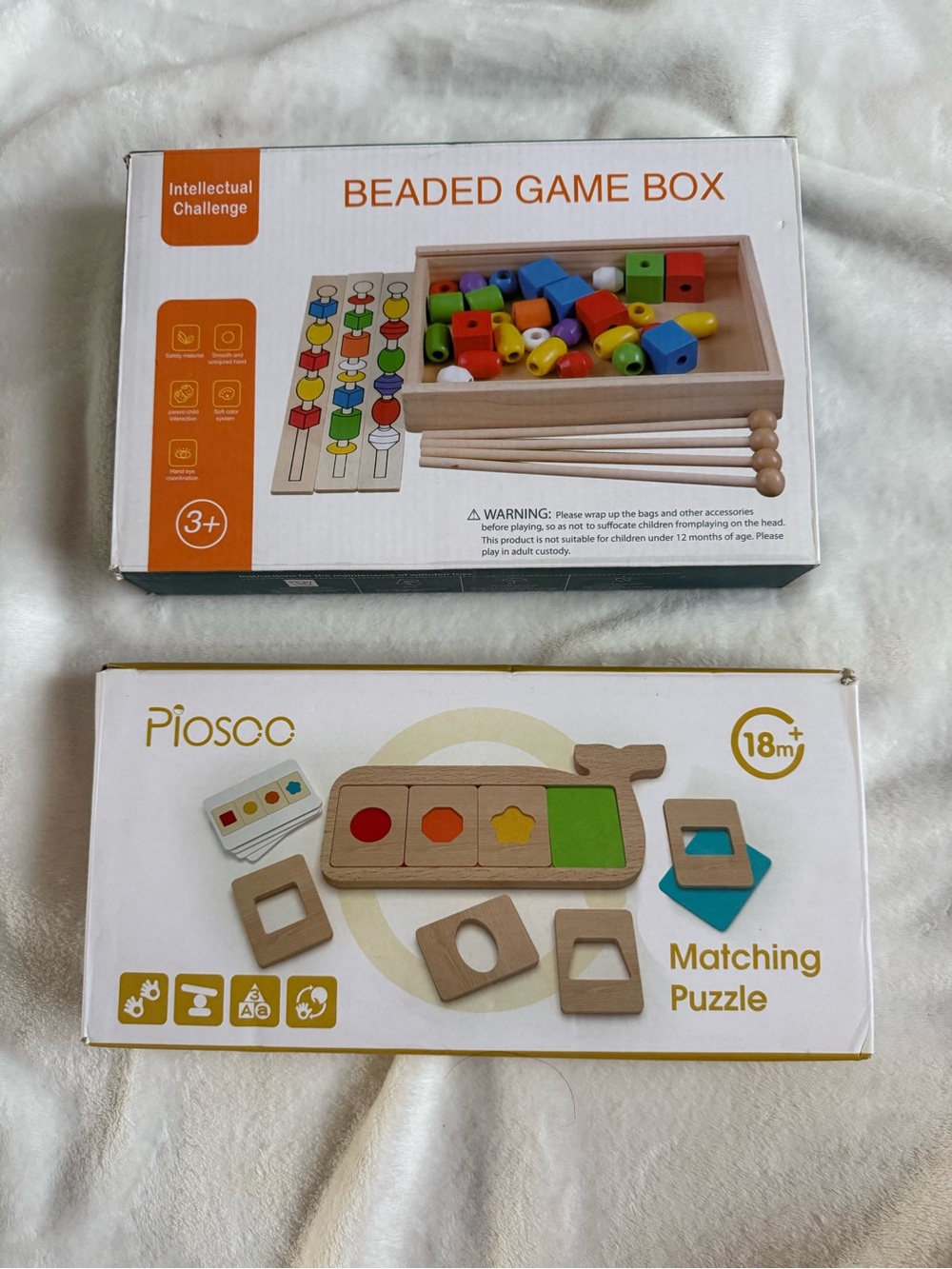 Wooden Matching Puzzle & Wooden Beaded Sequence Game Box (BRAND NEW)